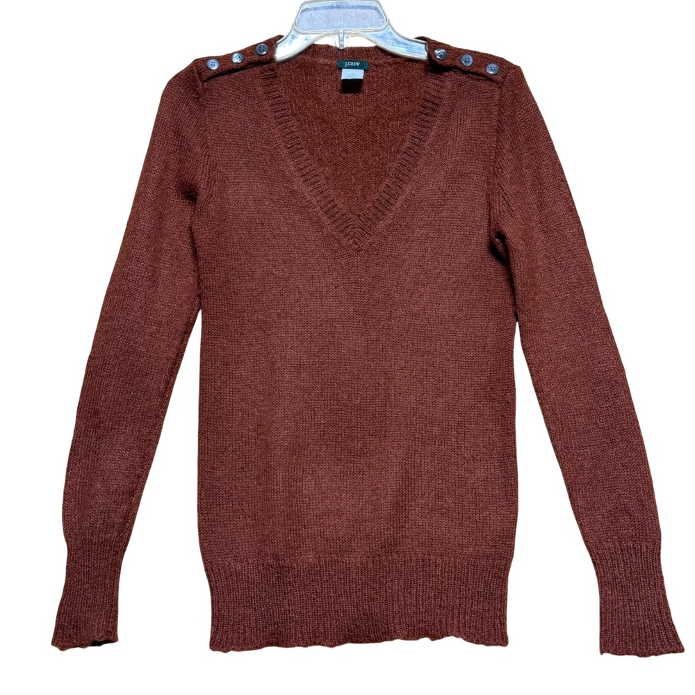J.Crew Womens V-Neck Mohair Wool Blend Shoulder Button Sweater Rust Brown XS